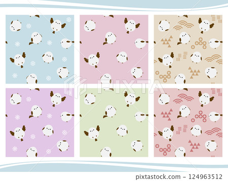 Set of 6 seamless patterns of long-tailed tits 124963512