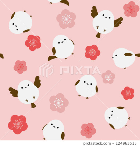 Shimaenaga and plum blossom seamless pattern 124963513
