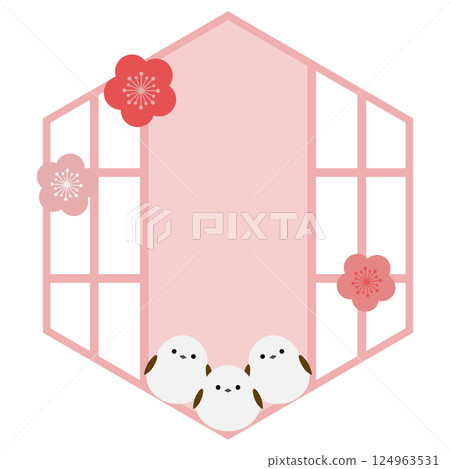 日式長尾山雀六角屏風框架,粉紅色 日式長尾山雀六角屏風框架,粉紅色 124963531