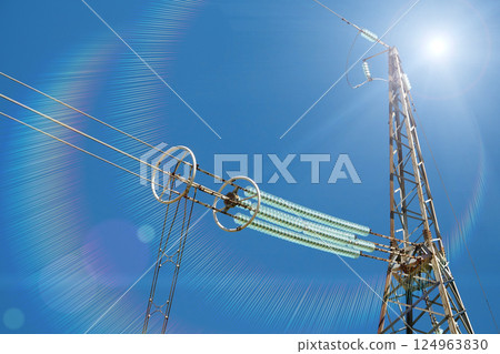 Insulators on high voltage electric power lines 124963830