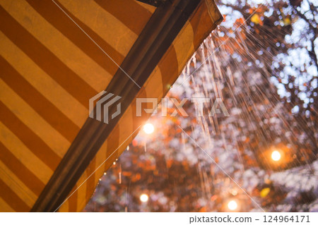 A Rainy Night in the City Filled with Lanterns and a Beautiful Orange Canopy Above A Rainy Night in the City Filled with Lanterns and a Beautiful Orange Canopy Above 124964171