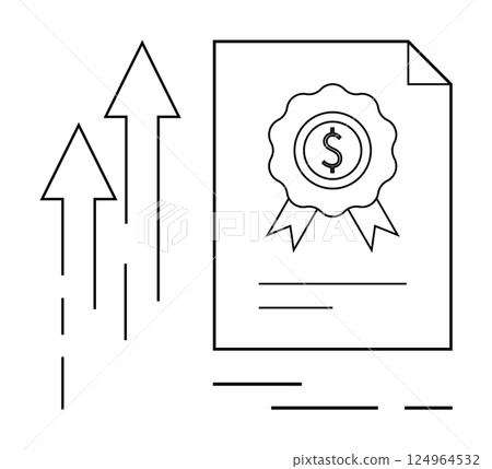 Financial certification document featuring a dollar symbol badge and three upward trending arrows. Ideal for business growth, certifications, financial success, economic improvement, training Financial certification document featuring a dollar symbol badge and three upward trending arrows. Ideal for business growth, certifications, financial success, economic improvement, training 124964532