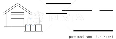 Warehouse with stacked boxes alongside horizontal lines symbolizing efficiency and streamlined logistics processes. Ideal for shipping, inventory management, supply chain, warehousing, storage 124964561