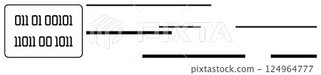 Binary code in rectangular box with horizontal bar lines, symbolizing digital data flow. Ideal for technology presentations, data analysis, coding tutorials, IT training, software development 124964777