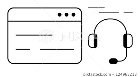 Web browser window next to a headset with microphone, representing customer support and online communication. Ideal for assistance, feedback, helpline, customer service, tech support, communication Web browser window next to a headset with microphone, representing customer support and online communication. Ideal for assistance, feedback, helpline, customer service, tech support, communication 124965218