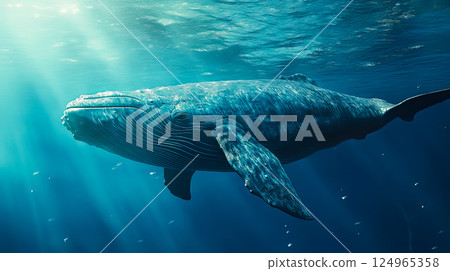 Big whale in the blue sea. 124965358