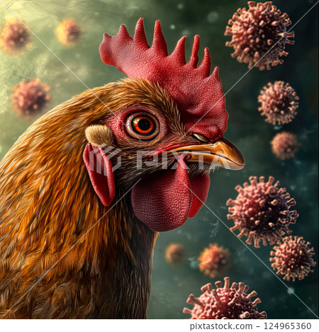 Chicken and virus. Bird flu epidemic concept 124965360
