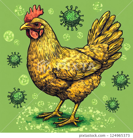 Chicken and virus. Bird flu epidemic concept 124965373