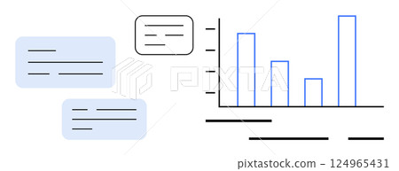 Blue bar graph and text bubbles representing... - Stock Illustration ...