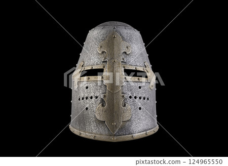 Medieval knight helmet isolated on black background with clipping path 124965550