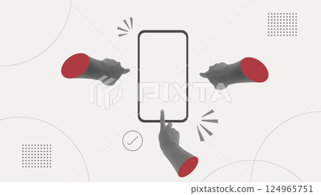 hand halftone trendy collage gesture arm retro element isolated collection. hands finger monochrome grunge vintage art set banner poster dot. concept design hold background illustration. 124965751