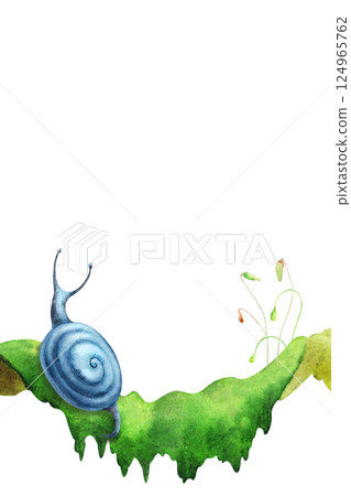 Forest plants banner. Botanical greenery with snails, with green and blue shades. Hand drawn watercolors isolated on transparent background. Biophilic style, ideal for ecological and spiritual topics Forest plants banner. Botanical greenery with snails, with green and blue shades. Hand drawn watercolors isolated on transparent background. Biophilic style, ideal for ecological and spiritual topics 124965762