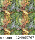 Seamless forest pattern of tree bark, almost like real but created by hand drawn watercolors. All shades of green and brown. Biophilic style, ideal for ecological and spiritual designs and prints 124965767