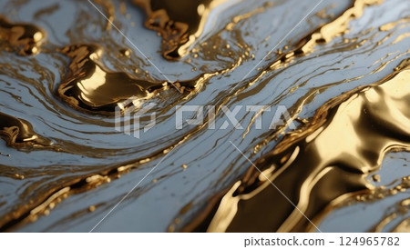 Abstract Metallic Gold and Silver Liquid Texture Background 124965782