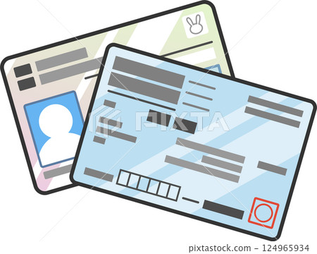 Vector illustration of overlapping insurance card and My Number card My Number insurance card Integration Linking Color icon 124965934