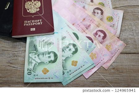 Banknotes of different countries and colors on the table Banknotes of different countries and colors on the table 124965941