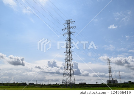 Transmission tower high voltage alternating current Transmission tower high voltage alternating current 124966419