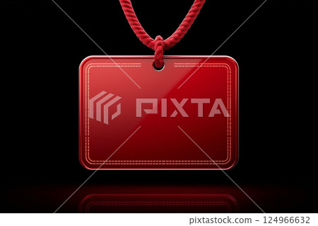 Elegant vibrant red blank tag with rope on black background for marketing, branding, and discount offers 124966632