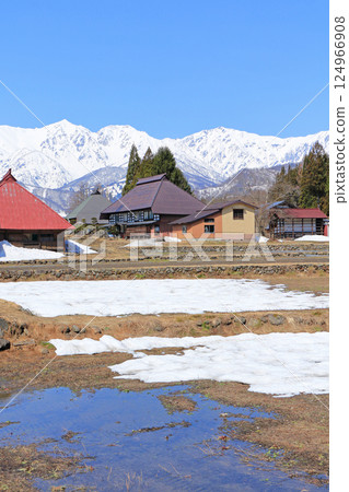白馬山麓的春雪融化 124966908