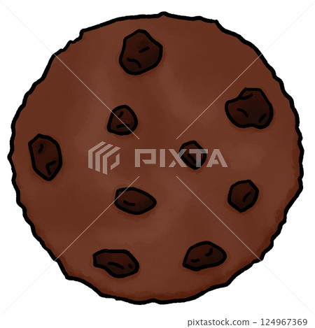 Simple hand drawn illustration of cocoa flavored chocolate chip cookies Simple hand drawn illustration of cocoa flavored chocolate chip cookies 124967369