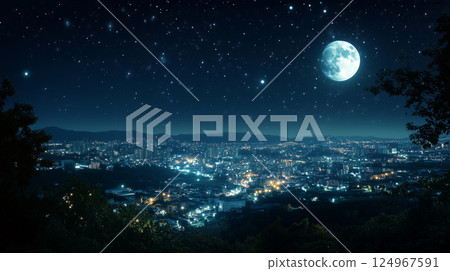Full moon night city-anime 124967591