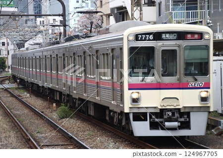 Keio 8000 series (curtain car) heading to Takaosanguchi 124967705