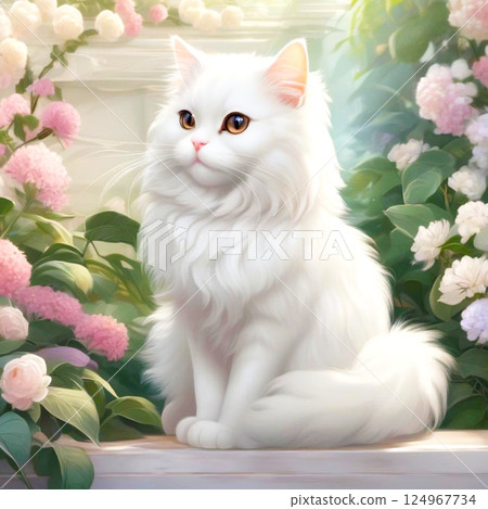 玫瑰與高貴的白貓 124967734