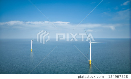 Offshore wind turbines off the coast of Nyuzen, Toyama Prefecture, Japan, in April Offshore wind turbines off the coast of Nyuzen, Toyama Prefecture, Japan, in April 124967828