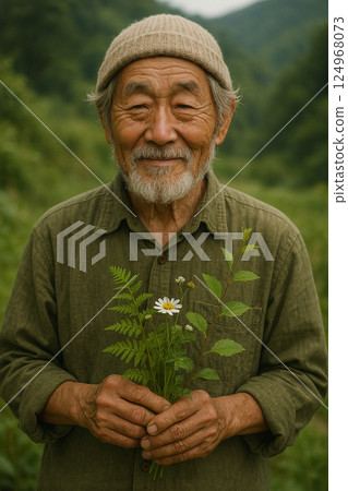 田裡耕作的老人 田裡耕作的老人 124968073