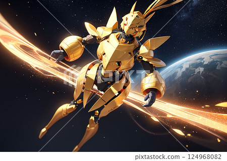 An artificial intelligence robot working in space, exposed to sunlight 124968082