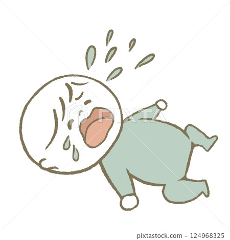 Baby lying down and crying, light blue 124968325