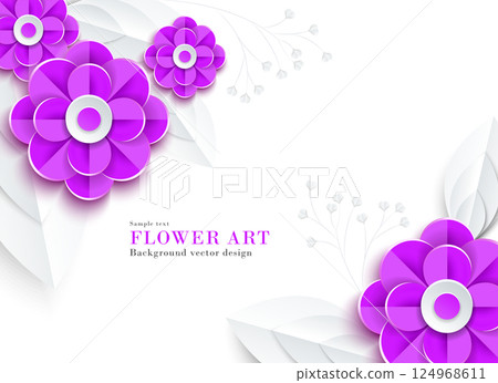 Papercraft-style illustration of abstract purple flowers (pansies, morning glories, etc.) | Background material art series 124968611