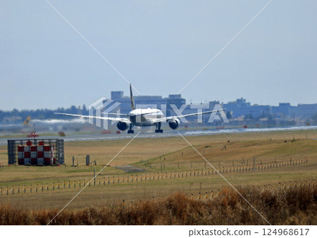 飛機在成田機場起飛 飛機在成田機場起飛 124968617