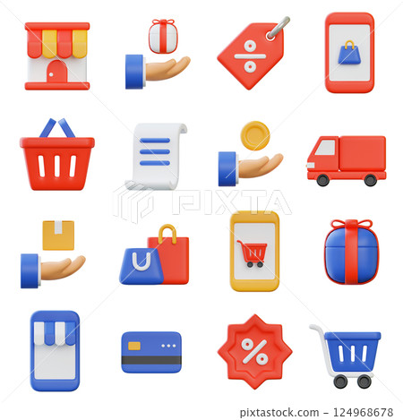 online shopping 3D icon set image 124968678