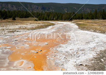 A beautifully colored river flows through Yellowstone National Park, a famous tourist destination in the United States. A beautifully colored river flows through Yellowstone National Park, a famous tourist destination in the United States. 124968949