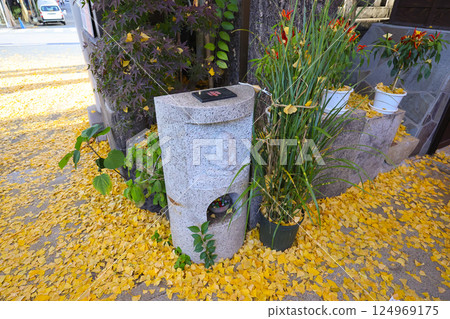 Stone Sculpture Amid Yellow Autumn Leaves and Greenery, Tokyo Dec 7 2024 Stone Sculpture Amid Yellow Autumn Leaves and Greenery, Tokyo Dec 7 2024 124969175