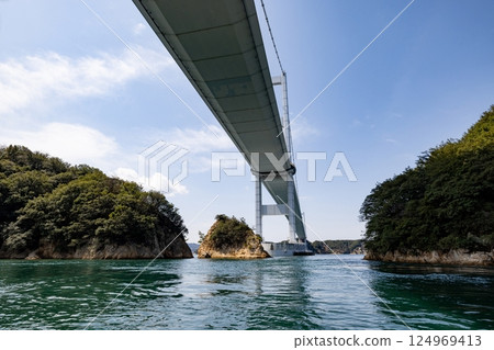 [Imabari City, Ehime Prefecture] Scenery from a sightseeing boat in the Shimanami Kurushima Strait 124969413