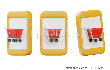 Online Shopping App on Mobile Phone 3D graphic Online Shopping App on Mobile Phone 3D graphic 124969435
