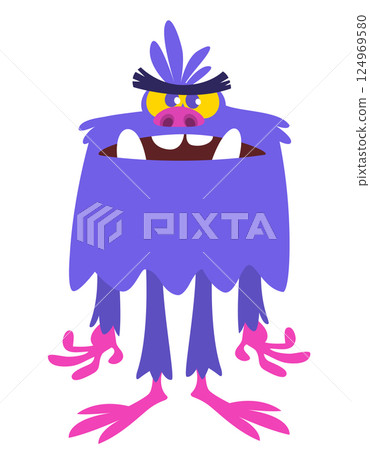 Funny cartoon monster character. Illustration of cute and happy alien creature for Halloween party decoration or package design. Vector isolated Funny cartoon monster character. Illustration of cute and happy alien creature for Halloween party decoration or package design. Vector isolated 124969580