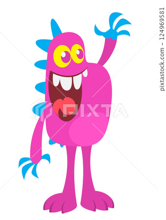 Funny cartoon monster character. Illustration of cute and happy alien creature for Halloween party decoration or package design. Vector isolated Funny cartoon monster character. Illustration of cute and happy alien creature for Halloween party decoration or package design. Vector isolated 124969581