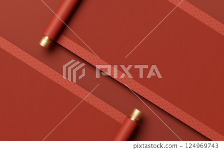 Blank Chinese ancient red reel banner, 3d Blank Chinese ancient red reel banner, 3d 124969743