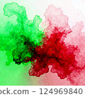 Abstract background with liquid smoke texture, green and red on white background 124969840