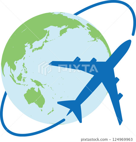 飛機和地球連接世界的插圖——非常適合旅行、商務和學習 飛機和地球連接世界的插圖——非常適合旅行、商務和學習 124969963