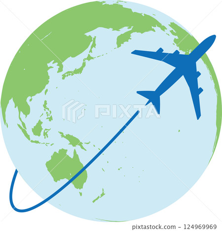 飛機和地球連接世界的插圖——非常適合旅行、商務和學習 飛機和地球連接世界的插圖——非常適合旅行、商務和學習 124969969