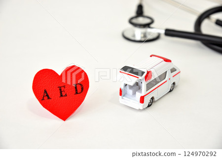 AED heart stethoscope ambulance image AED heart stethoscope ambulance image 124970292
