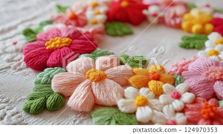 Beautiful flower embroidery 124970353