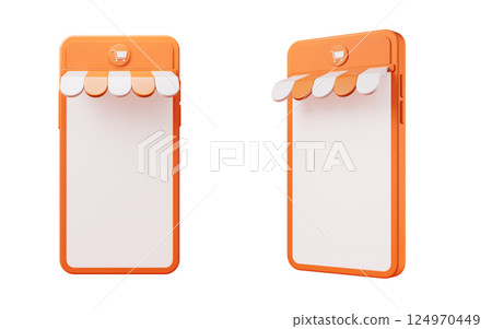 Online mobile shop with cartoon style, 3d 124970449