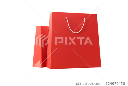 Shopping bags with red color, 3d rendering. Shopping bags with red color, 3d rendering. 124970450