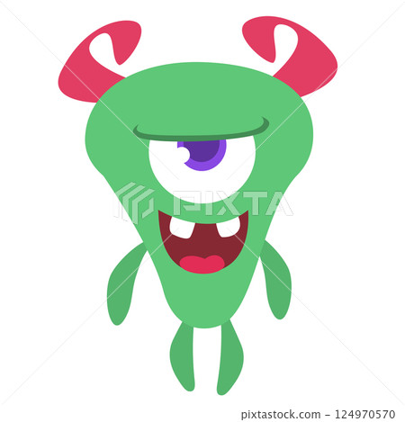 Funny cartoon monster character. Illustration of cute and happy alien creature for Halloween party decoration or package design. Vector isolated Funny cartoon monster character. Illustration of cute and happy alien creature for Halloween party decoration or package design. Vector isolated 124970570