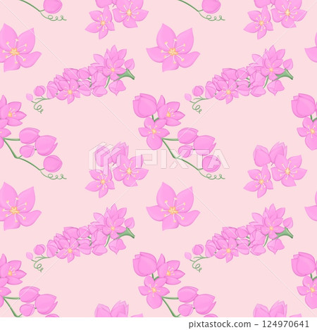 Vintage Mexican Creeper Seamless Floral Pattern Pink background 124970641